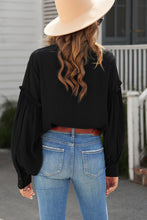 Load image into Gallery viewer, Button Front Bubble Sleeve Frill Trim Blouse