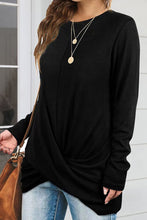 Load image into Gallery viewer, Ruched Round Neck Long Slleeve T-Shirt