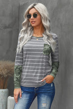 Load image into Gallery viewer, Camouflage Striped Round Neck Top