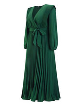 Load image into Gallery viewer, Pleated Surplice Tie Waist Maxi Dress