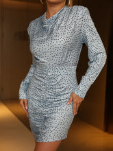 Load image into Gallery viewer, Polka Dot Ruched Midi Sheath Dress