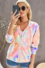 Load image into Gallery viewer, Tie-Dye Drawstring Detail Zip Up Hooded Jacket