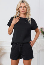 Load image into Gallery viewer, Textured Round Neck T-Shirt and Shorts Set