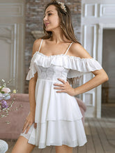 Load image into Gallery viewer, Ruffled Fold-Over Cold-Shoulder Layered Dress