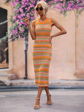 Load image into Gallery viewer, Striped Round Neck Sleeveless Midi Cover Up Dress