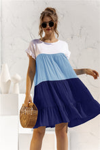 Load image into Gallery viewer, Color Block Round Neck Ruffle Hem Dress