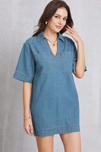 Load image into Gallery viewer, Pocketed Collared Neck Mini Denim Dress