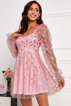 Load image into Gallery viewer, Mesh Zip-Back Flounce Sleeve Dress