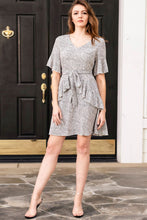 Load image into Gallery viewer, Leopard Tie-Waist Ruffled Short Flounce Sleeve Dress