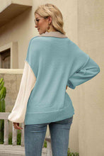 Load image into Gallery viewer, Color Block Round Neck Dropped Shoulder Sweater