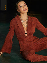 Load image into Gallery viewer, Belted Shawl Collar Slit Sleeve Jumpsuit