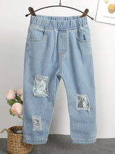 Load image into Gallery viewer, Girls Floral Peplum Blouse and Spliced Lace Jeans Set