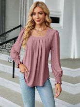 Load image into Gallery viewer, Ruched Square Neck Lantern Sleeve Blouse