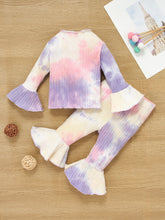 Load image into Gallery viewer, Baby Girl Tie-Dye Ribbed Bell Sleeve Top and Bell Bottoms Set