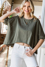 Load image into Gallery viewer, Distressed Asymmetric Hem Cropped Tee Shirt