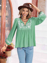 Load image into Gallery viewer, Floral Tie Neck Balloon Sleeve Blouse