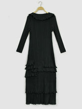 Load image into Gallery viewer, Frill Trim Accordion Pleated Roll Collar Dress