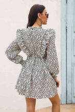 Load image into Gallery viewer, Printed Ruffle Trim Smocked Long Sleeve Mini Dress