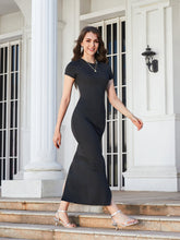 Load image into Gallery viewer, Round Neck Short Sleeve Asymmetrical Hem Midi Dress
