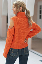 Load image into Gallery viewer, Cold Shoulder Textured Turtleneck Sweater