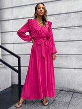 Load image into Gallery viewer, Pleated Surplice Tie Waist Maxi Dress