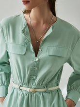 Load image into Gallery viewer, Buttoned Round Neck Romper with Pockets