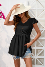 Load image into Gallery viewer, Decorative Button V-Neck Cap Sleeve Blouse