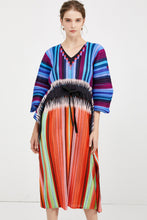 Load image into Gallery viewer, Mixed Stripes Accordion Pleated Dolman Sleeve Midi Dress