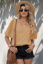 Load image into Gallery viewer, Swiss Dot Lace Trim Flutter Sleeve V-Neck Blouse