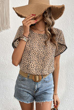 Load image into Gallery viewer, Printed Pom Pom Detail Petal Sleeve Round Neck Blouse