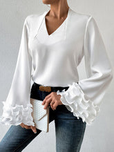 Load image into Gallery viewer, Lettuce Hem V-Neck Long Sleeve Blouse