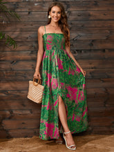 Load image into Gallery viewer, Slit Smocked Printed Spaghetti Strap Dress