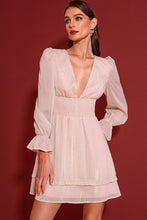 Load image into Gallery viewer, Smocked Waist Deep V Frill Trim Dress
