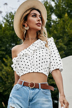Load image into Gallery viewer, Polka Dot One-Shoulder Ruffled Crop Top