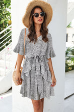 Load image into Gallery viewer, Leopard Tie-Waist Ruffled Short Flounce Sleeve Dress