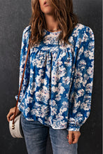 Load image into Gallery viewer, Floral Balloon Sleeve Round Neck Blouse