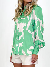 Load image into Gallery viewer, Printed Button Up Lantern Sleeve Shirt