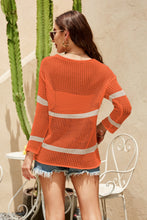 Load image into Gallery viewer, Striped Round Neck Openwork Cover Up