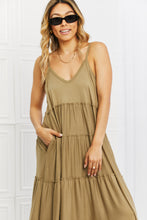 Load image into Gallery viewer, Zenana Full Size Spaghetti Strap Tiered Dress with Pockets in Khaki