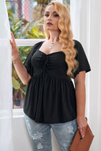 Load image into Gallery viewer, Plus Size Drawstring Sweetheart Neck Babydoll Blouse
