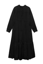 Load image into Gallery viewer, Half Button Band Neck Tiered Maxi Shirt Dress