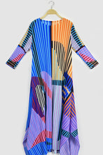 Load image into Gallery viewer, Mixed Print Accordion Pleated Belted Side Slit Dress