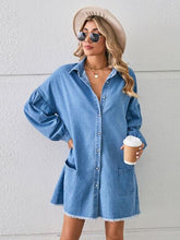 Load image into Gallery viewer, Button Up Pocketed Raw Hem Denim Dress