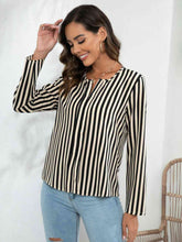 Load image into Gallery viewer, Striped Long Sleeve Notched Blouse