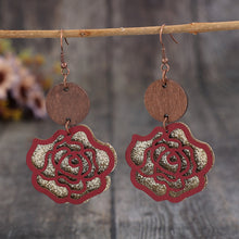 Load image into Gallery viewer, Wooden Alloy Rose Shape Dangle Earrings