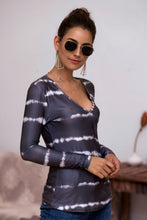 Load image into Gallery viewer, Tie-Dye Plunge Long Sleeve Top