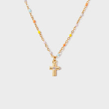 Load image into Gallery viewer, Inlaid Zircon 18K Gold-Plated Cross Bead Necklace