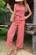 Load image into Gallery viewer, V-Neck Belted Sleeveless Jumpsuit with Pockets