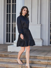 Load image into Gallery viewer, Ruffle Hem Tie Belt Mock Neck Knee Length Dress