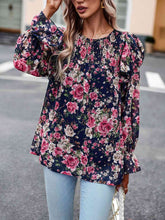 Load image into Gallery viewer, Smocked Round Neck Flounce Sleeve Blouse